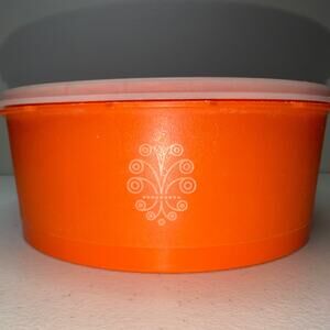 Vintage Tupperware Servalier Orange Short Canister 1204-4 Clear Lid MCM Cookie